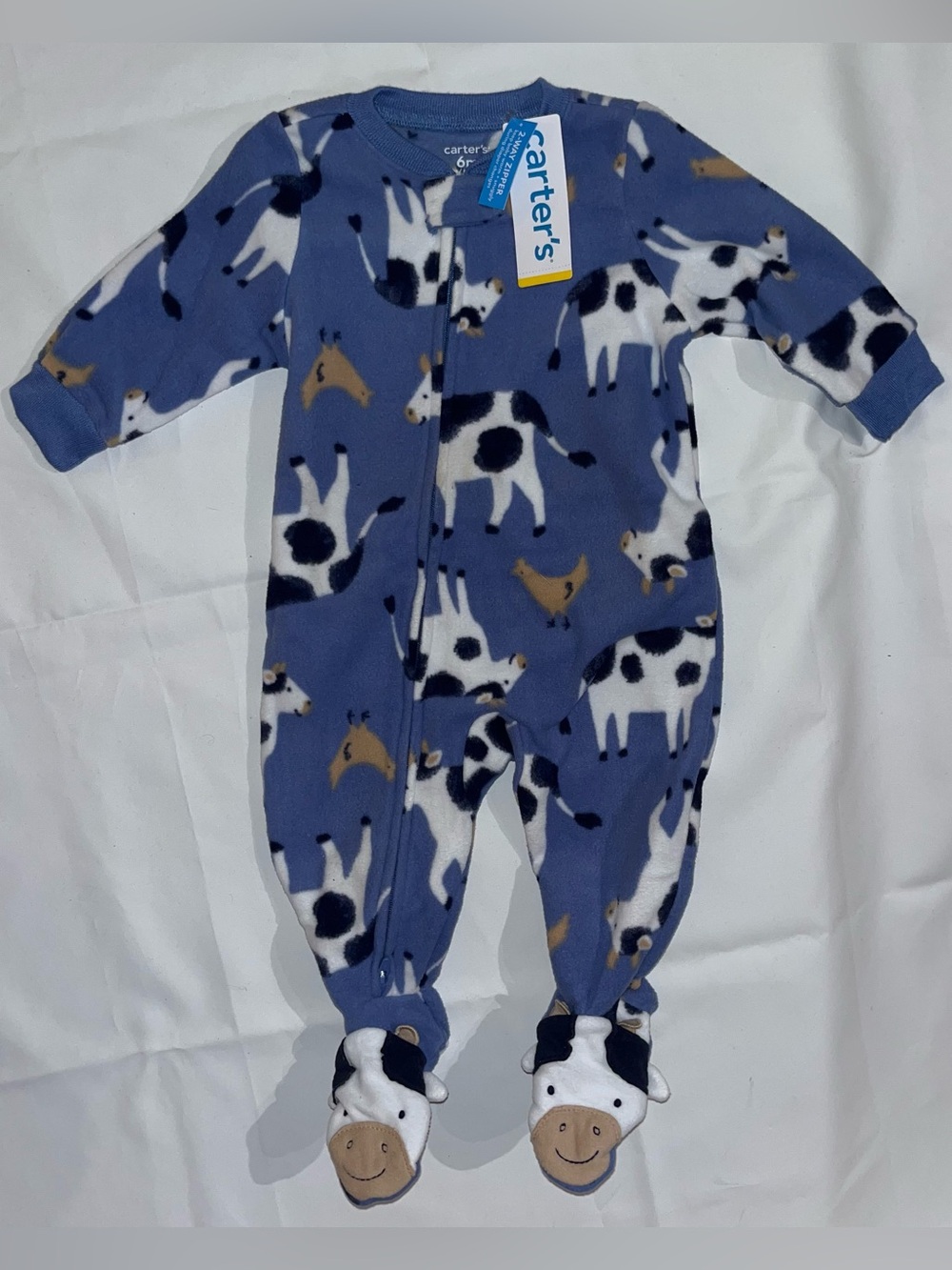 NWT Carter's Cow Fleece Sleeper 6M Footed with Cow Feet